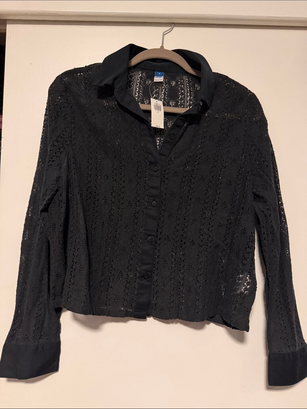 Black Lace Button-Front Shirt